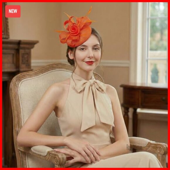 Vintage Feather Fascinator Hat with Flower Design for Weddings & Special main image 4